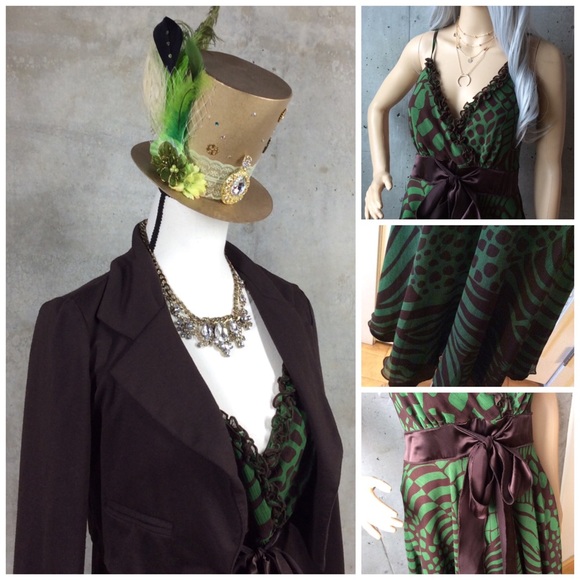 🍒 2PC ANIMAL PRINT MIDI CHIFFON DRESS COAT BLAZER BUNDLE SET RUFFLE FLARE - Picture 6 of 7